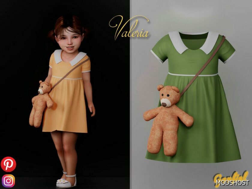 Sims 4 Valeria – Cute Dress with A TOY Bear mod