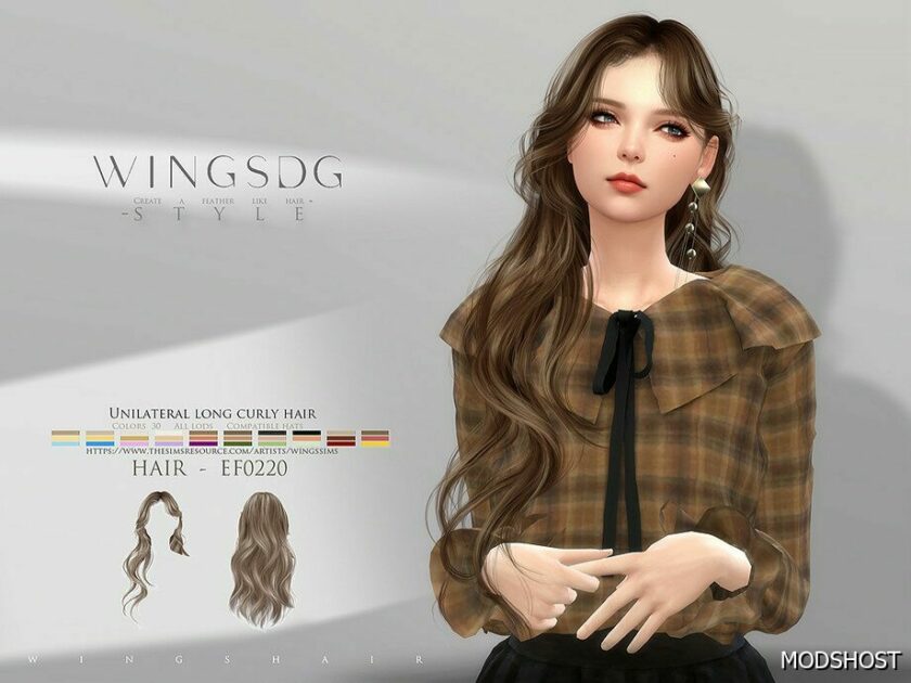 Sims 4 Wings EF0220 Unilateral Long Curly Hair mod