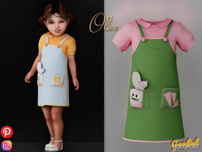Sims 4 Olive – Cute Checkered Outfit with A Bunny mod
