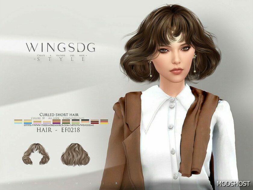 Sims 4 Wings EF0218 Curled Short Hair mod