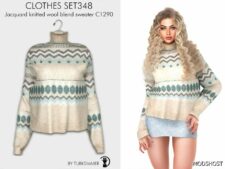 Sims 4 Female Clothes Mod: Jacquard Knitted Wool Blend Sweater & Sparkle Denim Skirt – SET348 (Image #2)