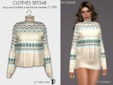 Sims 4 Female Clothes Mod: Jacquard Knitted Wool Blend Sweater & Sparkle Denim Skirt – SET348 (Image #3)