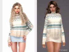 Sims 4 Jacquard Knitted Wool Blend Sweater & Sparkle Denim Skirt – SET348 mod