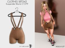 Sims 4 Elder Clothes Mod: Turtleneck Half Sleeve Crop & Suspender Shorts – SET342 (Image #2)