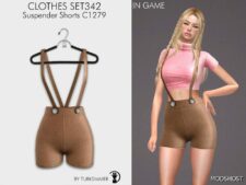Sims 4 Elder Clothes Mod: Turtleneck Half Sleeve Crop & Suspender Shorts – SET342 (Image #3)