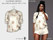 Sims 4 Clothes Set351 – Bear Patterned Pyjamas T-Shirt C1296 mod
