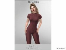 Sims 4 Female Clothes Mod: Short Sleeve Jumpsuit O-49 (Image #2)