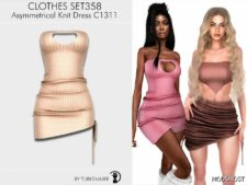 Sims 4 Elder Clothes Mod: Asymmetrical Knit Dress & Top + Skirt – SET358 (Image #2)