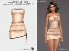 Sims 4 Elder Clothes Mod: Asymmetrical Knit Dress & Top + Skirt – SET358 (Image #3)