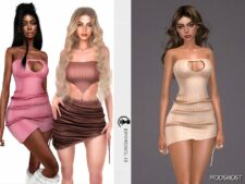 Sims 4 Elder Clothes Mod: Asymmetrical Knit Dress & Top + Skirt – SET358 (Featured)