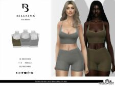 Sims 4 Seamless RIB Lace Trim Longline BRA & Shorts mod