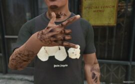 GTA 5 Player Mod: Skeleton Hand Tattoo for Franklin Addon/Replace (Image #2)