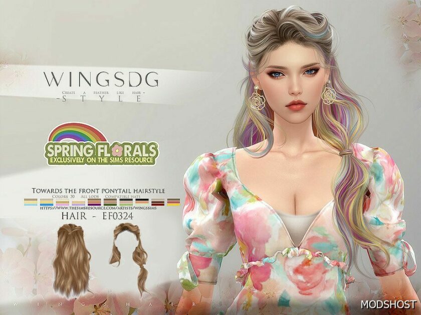 Sims 4 Wings EF0324 Towards The Front Ponytail Hairstyle mod