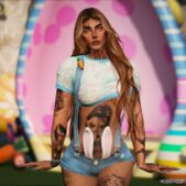 GTA 5 Player Mod: Easter Jeans SET for MP Female (Top+Short) (Image #2)