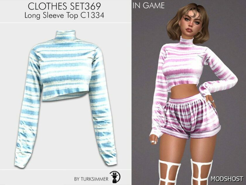 Sims 4 Long Sleeve TOP & Mini Shorts – SET369 mod