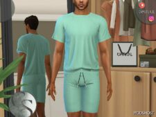 Sims 4 Male Clothes Mod: T-Shirt & Shorts SET 245 (All Ages) (Featured)
