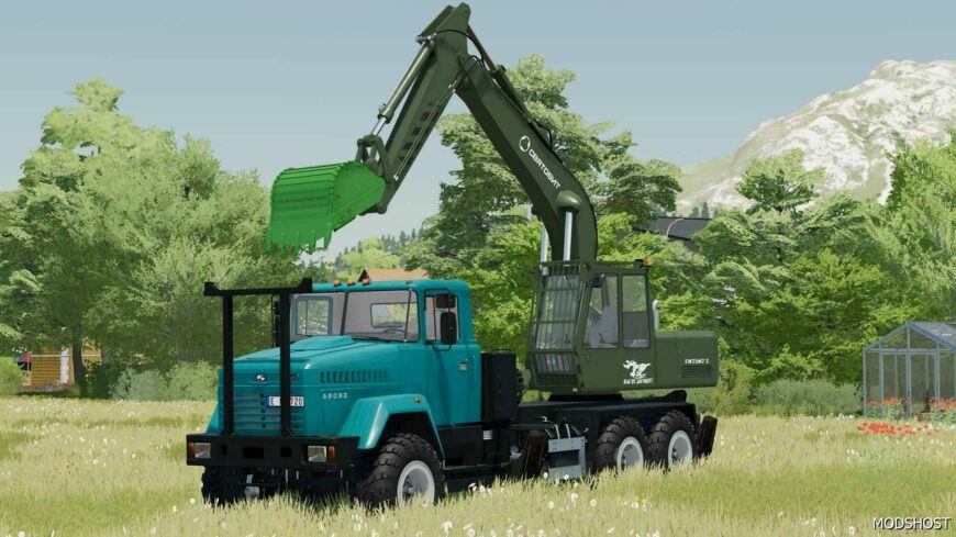 FS22 Kraz 65032 Truck with Excavator mod