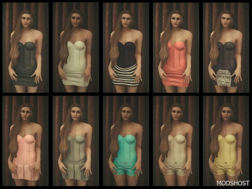 GTA 5 Player Mod: Recolored Corset and Skirt with Tights for MP Female V2.0 (Featured)