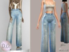 Sims 4 Elder Clothes Mod: Distressed Wide LEG Jeans DO0328 (Featured)