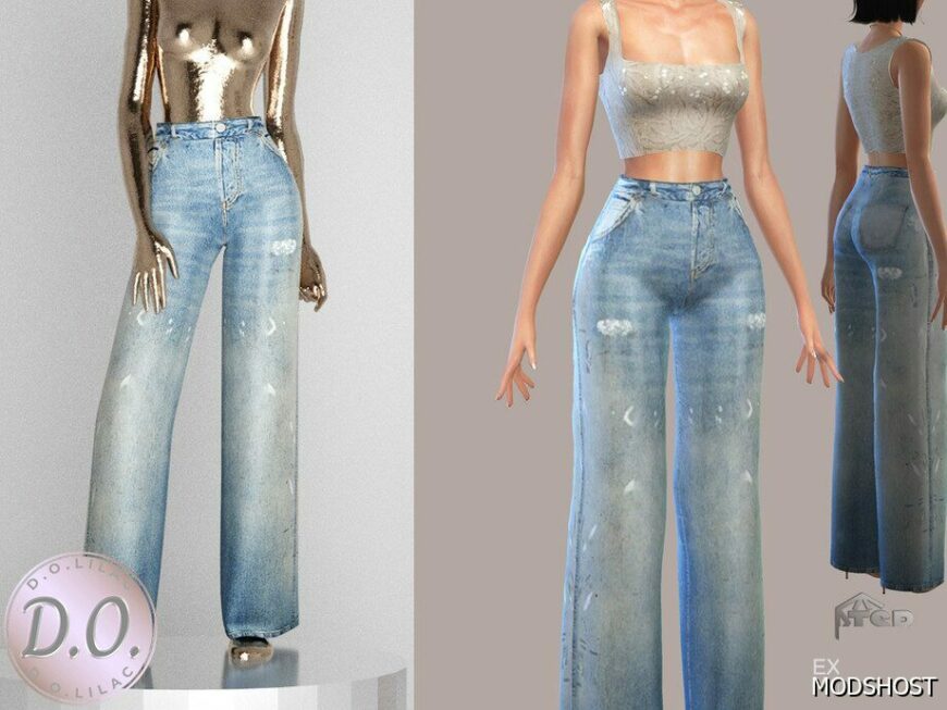 Sims 4 Distressed Wide LEG Jeans DO0328 mod
