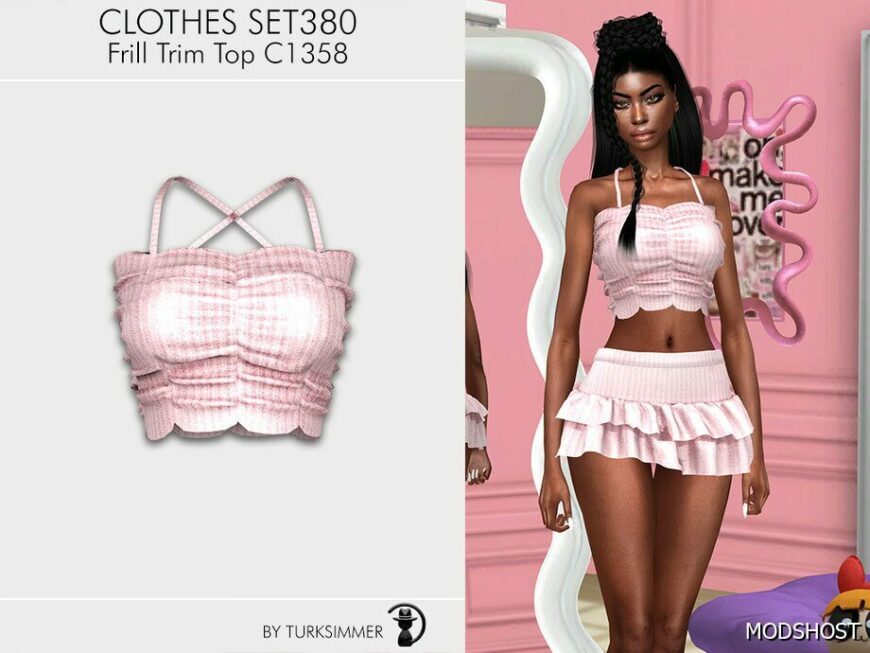 Sims 4 Elder Clothes Mod: Frill Trim TOP & Mini Skirt – SET380 (Featured)