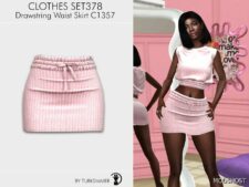 Sims 4 Solid Crop Tank Top & Drawstring Waist Skirt – SET378 mod