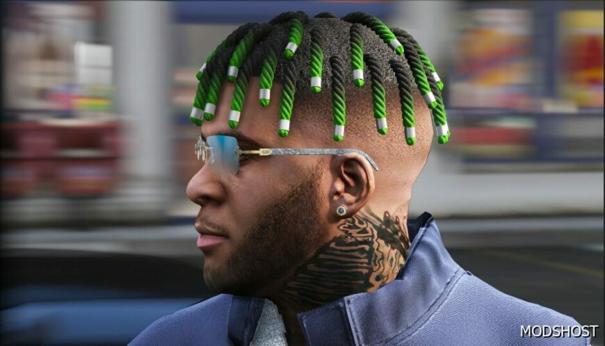 GTA 5 Player Mod: Retexture Small Dreads 3 Colors for Franklin (Featured)