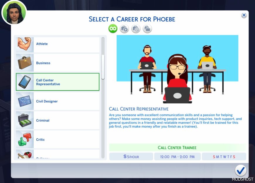 Sims 4 Career Mod: Call Center Representative (Featured)