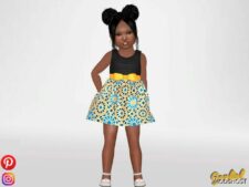 Sims 4 Kid Clothes Mod: Hallie – Sleeveless Dress with Geometric Pattern (Image #2)