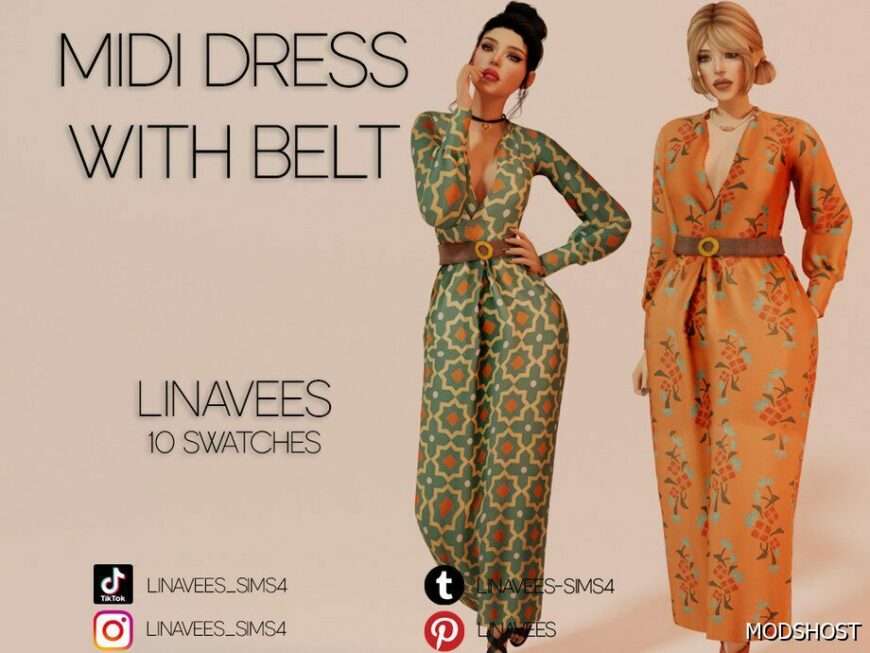 Sims 4 Everyday Clothes Mod: Summer – Midi Dress with Belt (Featured)