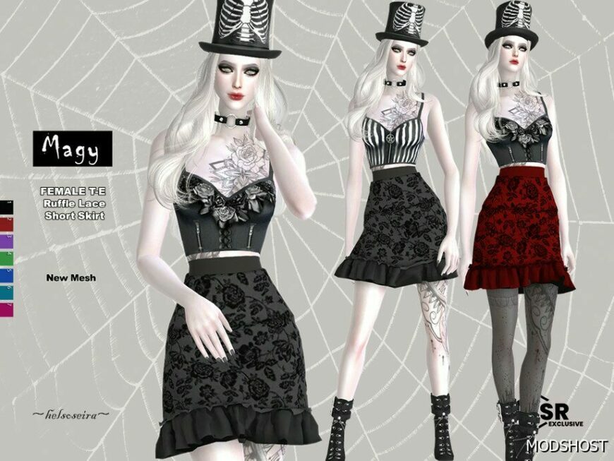 Sims 4 Adult Clothes Mod: Magy – Goth Short Skirt (Featured)