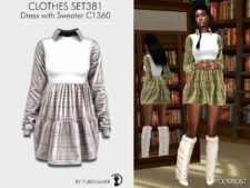 Sims 4 Dress with Sweater + Skirt  – SET381 mod
