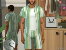 Sims 4 Everyday Clothes Mod: SET 429 (Adult/Child) – Striped Shirt + Shorts (Image #2)