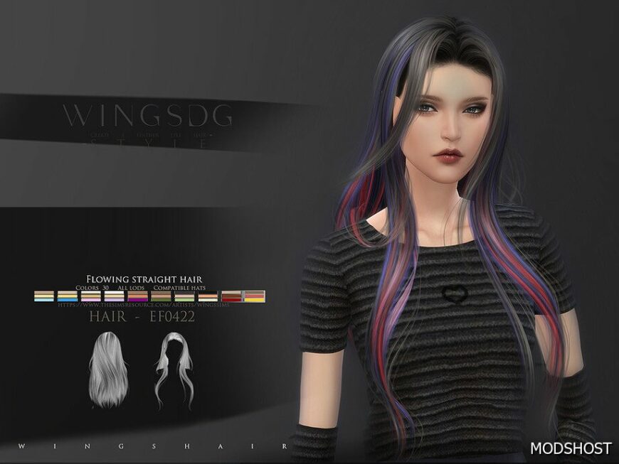 Sims 4 Wings EF0422 Flowing Straight Hair mod
