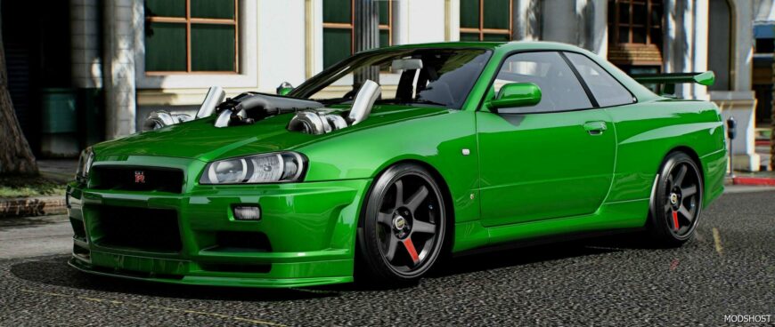 GTA 5 Nissan Vehicle Mod: R34 Skyline with LSX 454 Twin Turbo Swap (Featured)