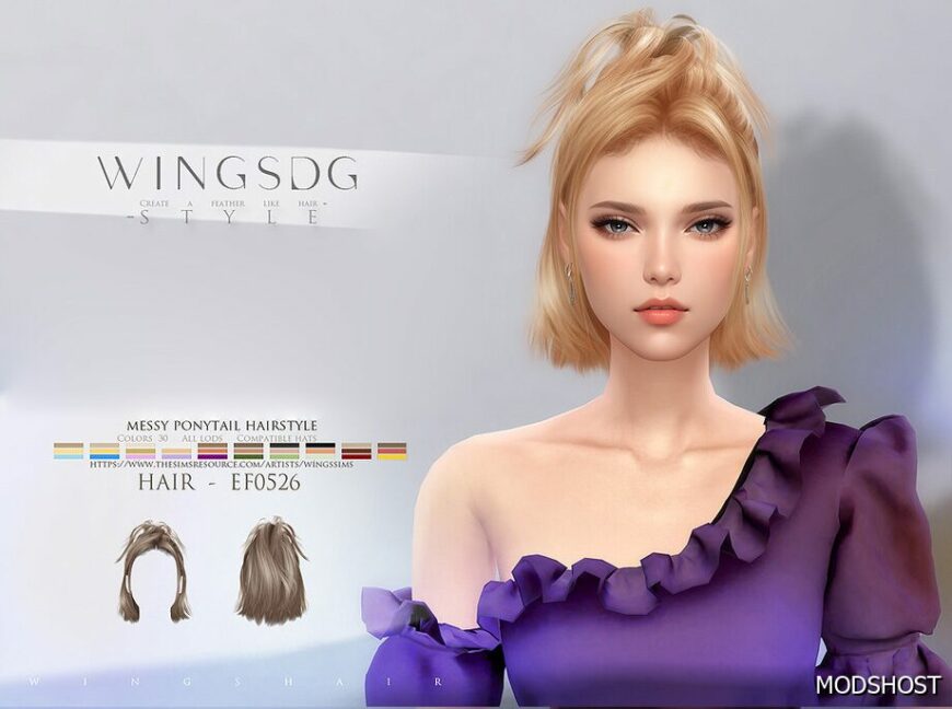 Sims 4 Female Mod: Wings-Ef0526-Messy Ponytail Hairstyle (Featured)