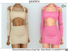 Sims 4 Disconnected Sleeve Crop TOP & High Waist Mini Skirt mod