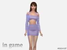 Sims 4 Teen Clothes Mod: Disconnected Sleeve Crop TOP & High Waist Mini Skirt (Image #2)