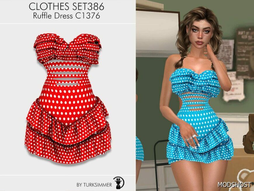 Sims 4 Teen Clothes Mod: Ruffle Dress C1376 (Featured)