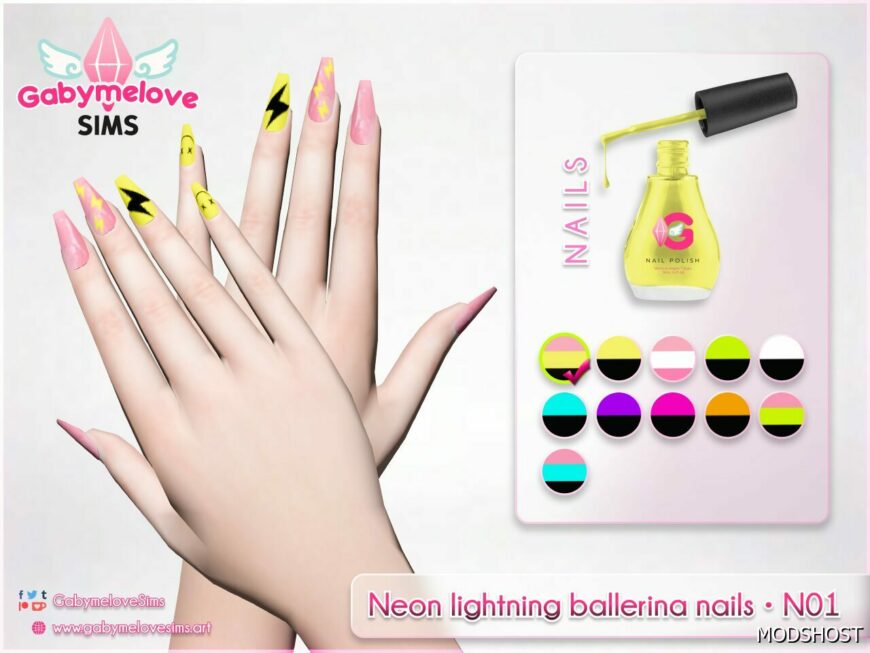 Sims 4 Accessory Mod: Neon lightning ballerina nails • N01 (Featured)