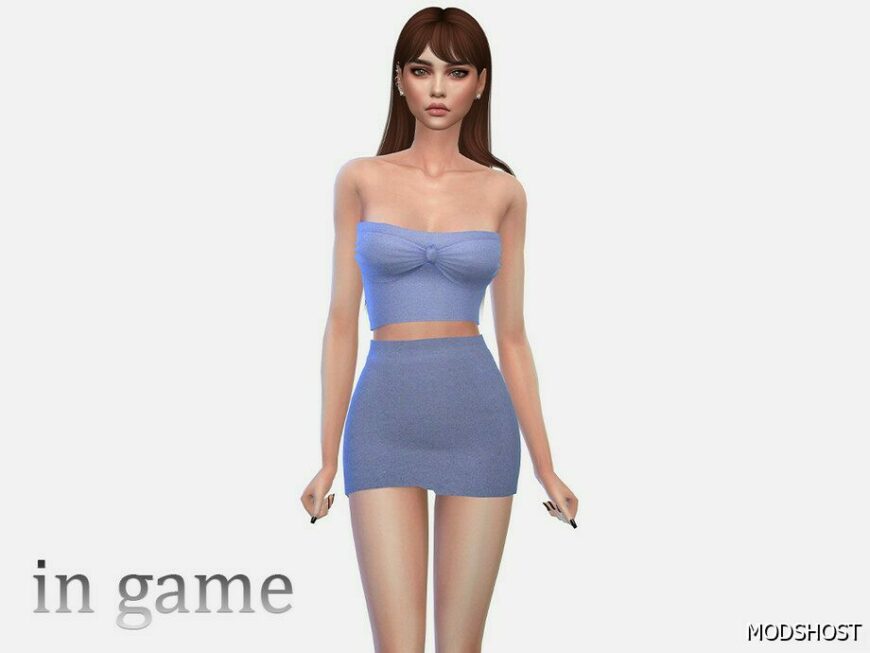 Sims 4 Bottoms Clothes Mod: Ribbed Knotted Tube Top & High Waist Mini Skirt (Featured)