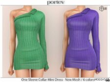 Sims 4 Everyday Clothes Mod: ONE Sleeve Collar Mini Dress (Image #2)