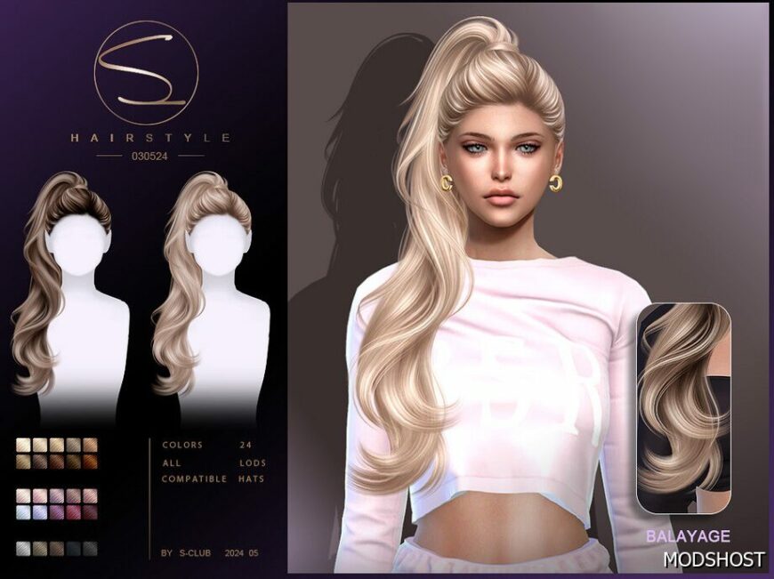 Sims 4 Female Mod: Curly Ponytail Hairstyle 030524 (Featured)