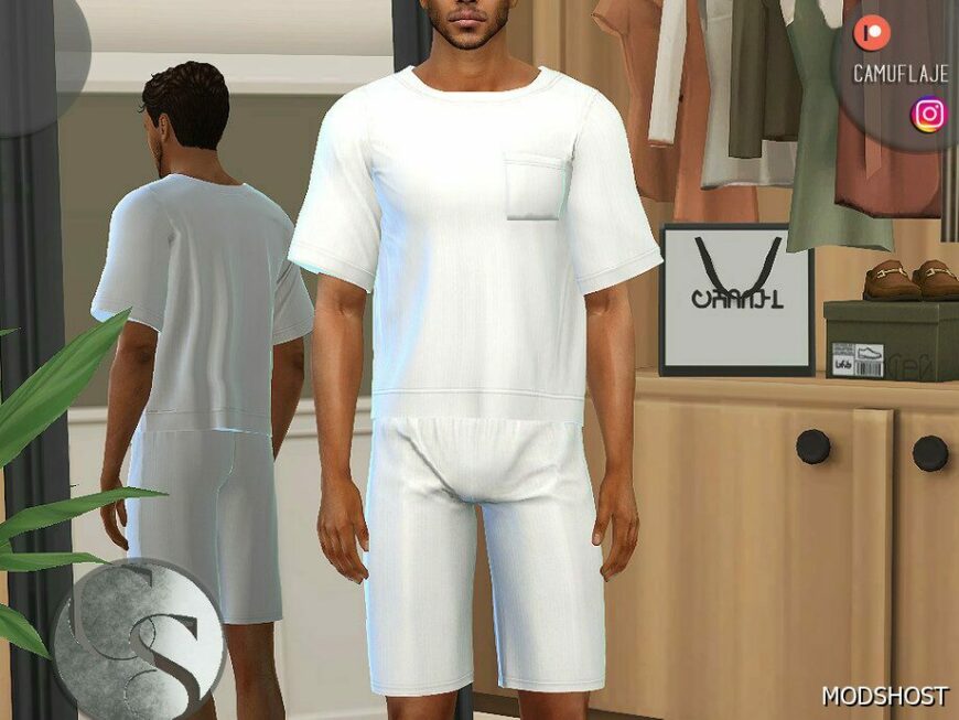 Sims 4 Male Clothes Mod: T-Shirt + Shorts – SET 425 (Featured)