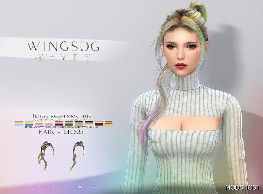 Sims 4 Wings Ef0622 Unilateral High Ponytail mod