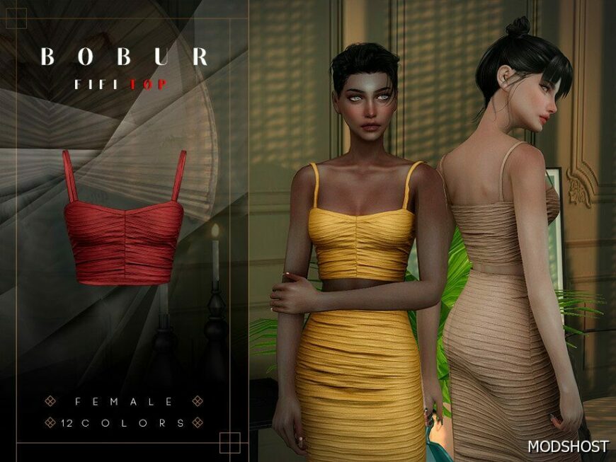 Sims 4 Female Clothes Mod: Short Ribbed Tank TOP & Pencil Skirt SET (Featured)