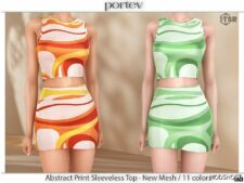 Sims 4 Female Clothes Mod: Abstract Print Sleeveless TOP & Print Mini Skirt (Image #2)