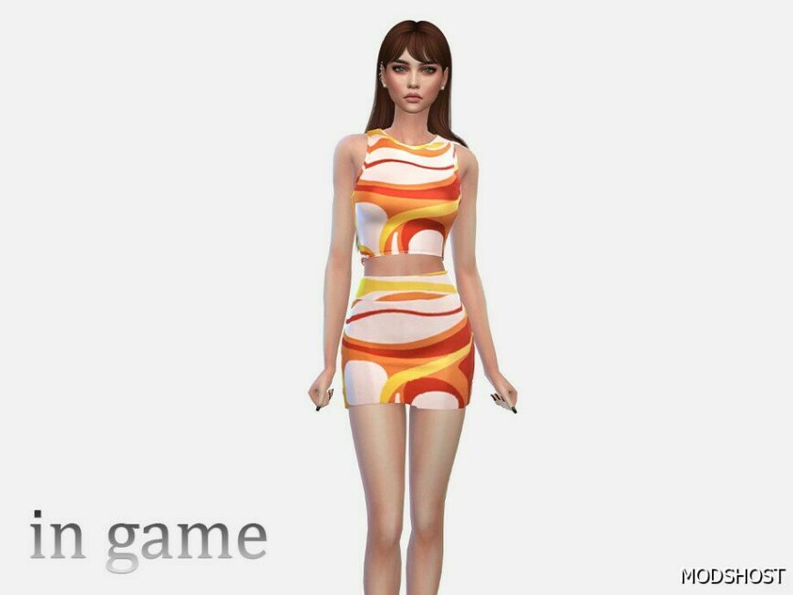 Sims 4 Female Clothes Mod: Abstract Print Sleeveless TOP & Print Mini Skirt (Featured)