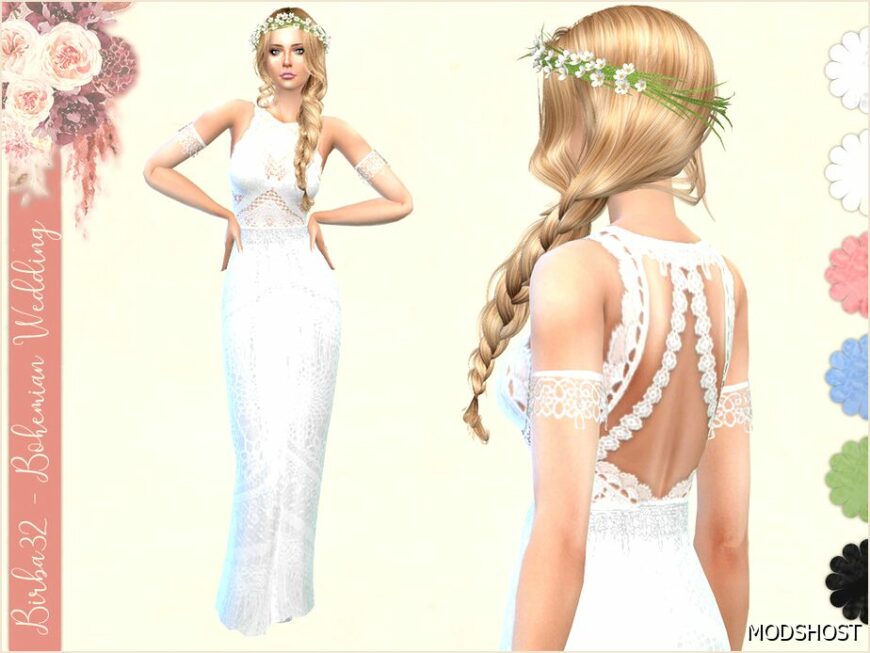 Sims 4 Elder Clothes Mod: Bohemian Wedding – The Bride Dress (Featured)