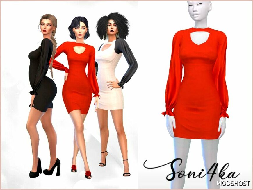 Sims 4 Female Clothes Mod: Dress with Silk Sleeves (Featured)